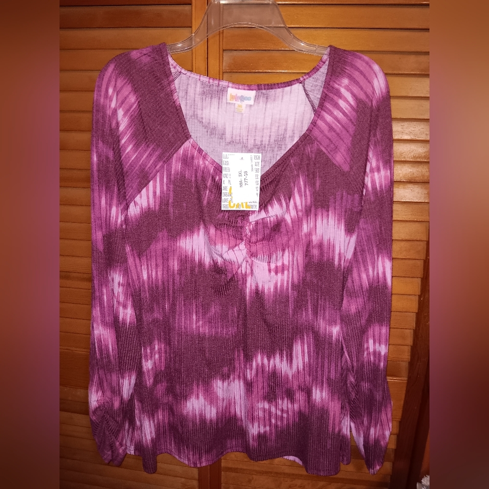 LuLaRoe Mia Pink & Plum Tie-Dye Round Rouched Neckline 3XL NWT